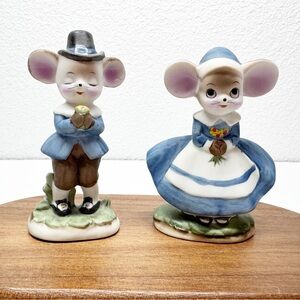 Vintage Treasure Masters Pilgrim Mouse Boy Girl Porcelain Figurines